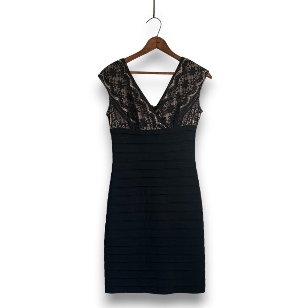 Adrianna Papell Umpire Waist Lace Bodycon Black Mini Cocktail Dress Size 2 P